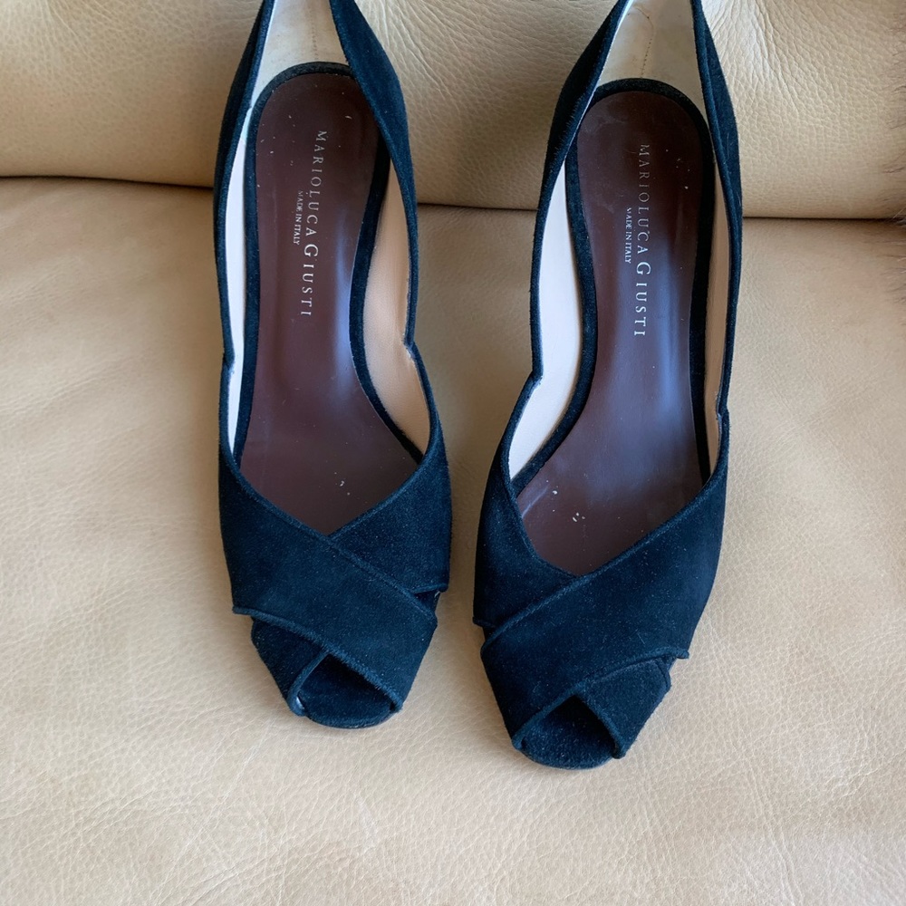 Marioluca Giusti Black Suede Open Toe Shoes 39.5 View 2